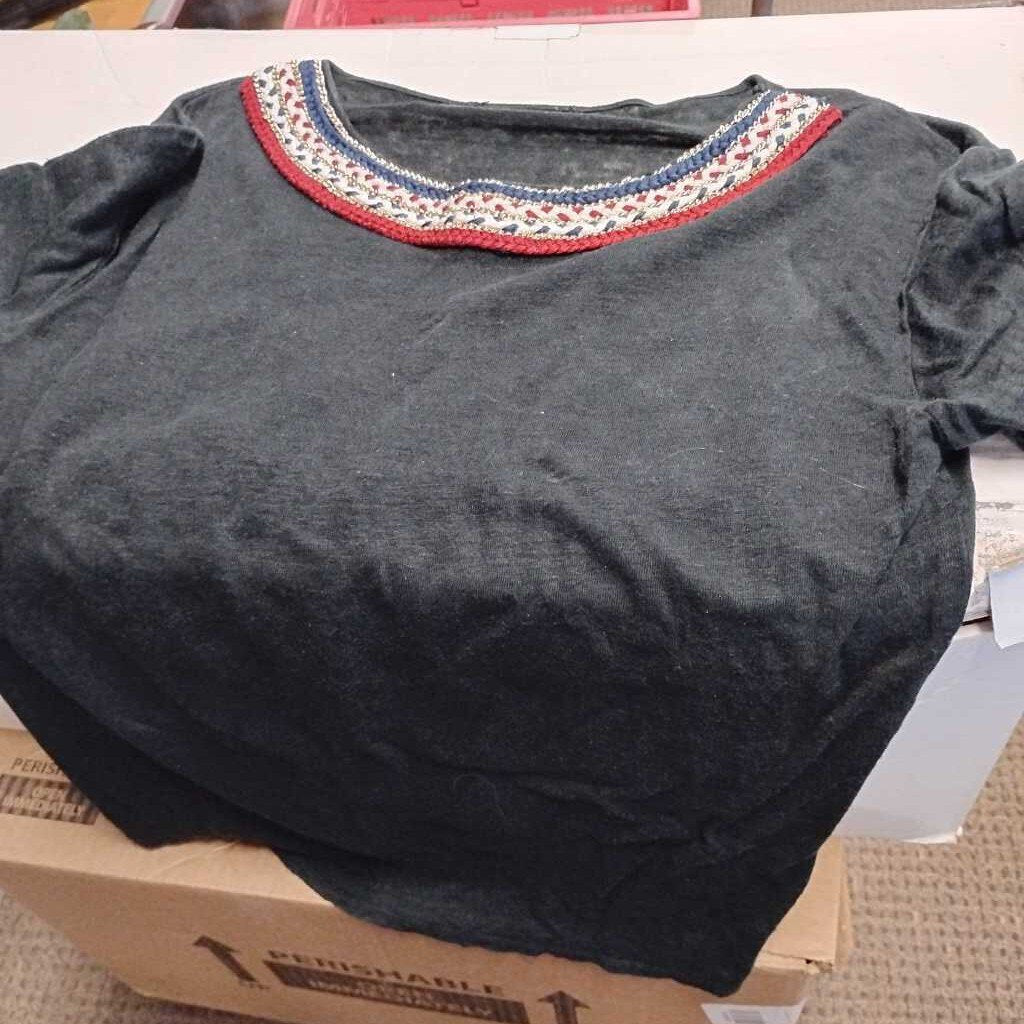 Embroidered Black Top