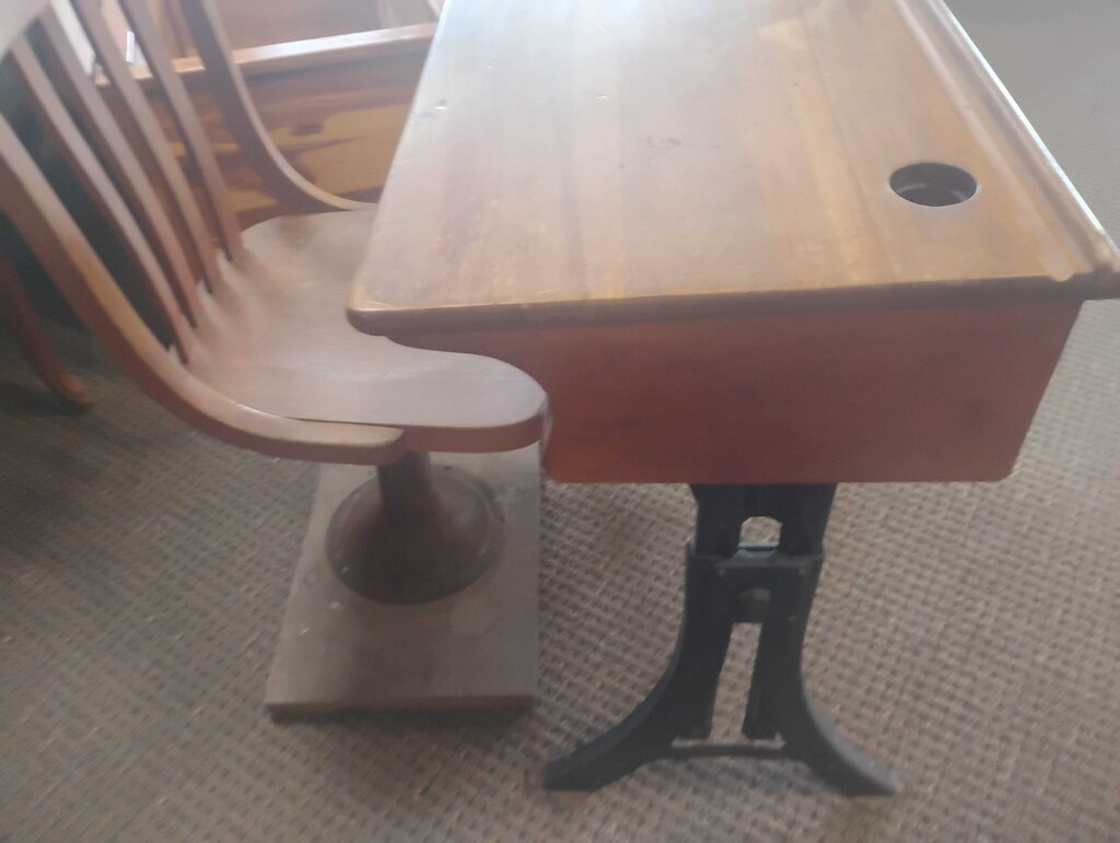 ANTIQUE HEYWOOD ECLIPSE CHILDRENS SCHOOL DESK AND CHAIR SET