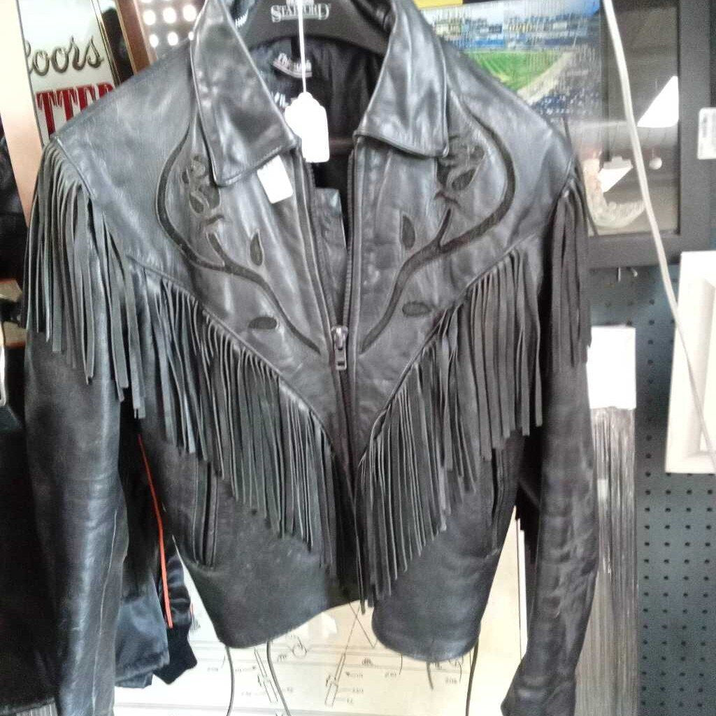 WILSON WOMANS LEATHER COAT WITH FRINGE AND ZIP OUT LINER SIZE M