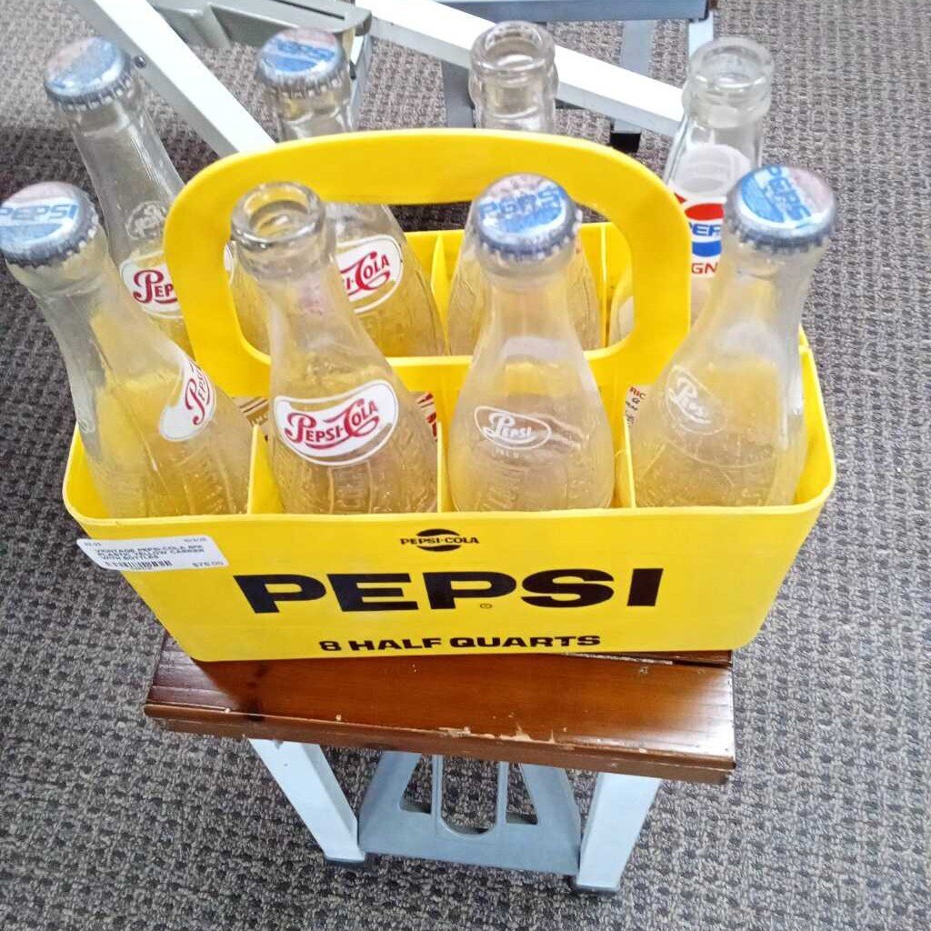 VIONTAGE PEPSI-COLA 6PK PLASTIC YELLOW CARRIER WITH BOTTLES