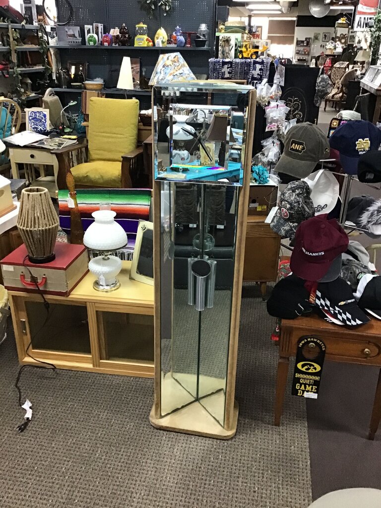 Mid-Century Modern glass and velvet sided standing clock