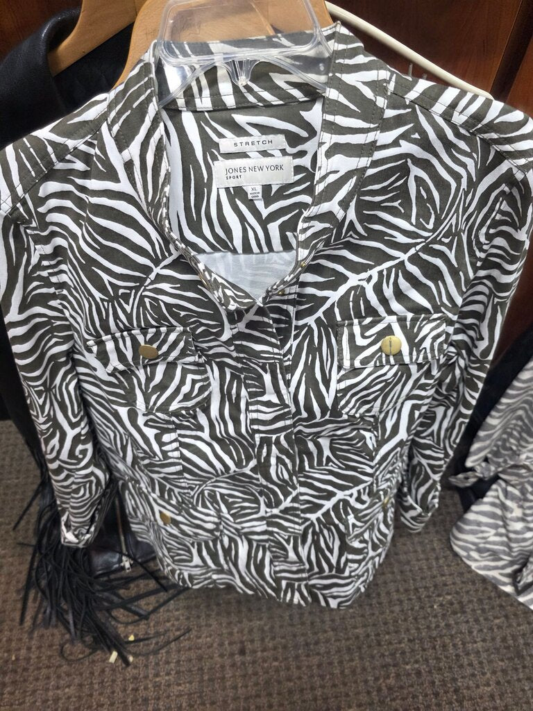 Jones New York Sport Stretch Zebra Print Shirt