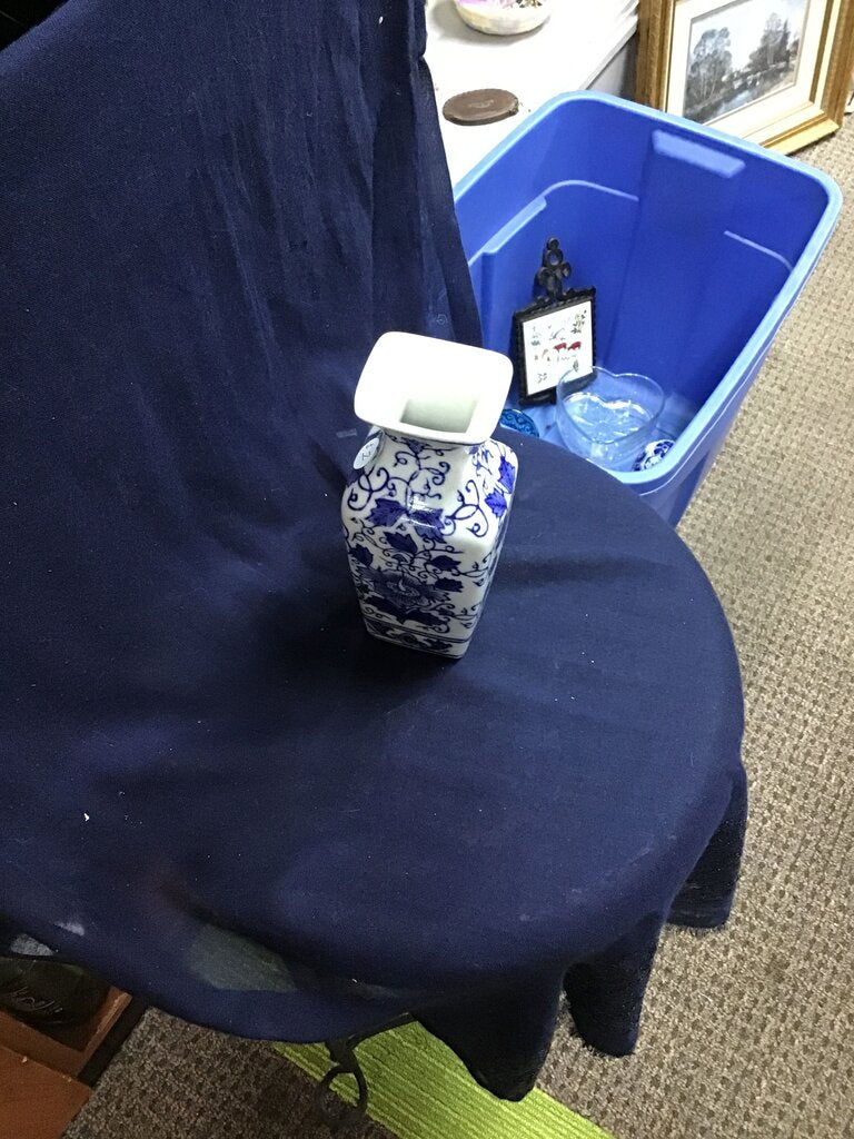 Vintage Blue and White Floral Ceramic Vase