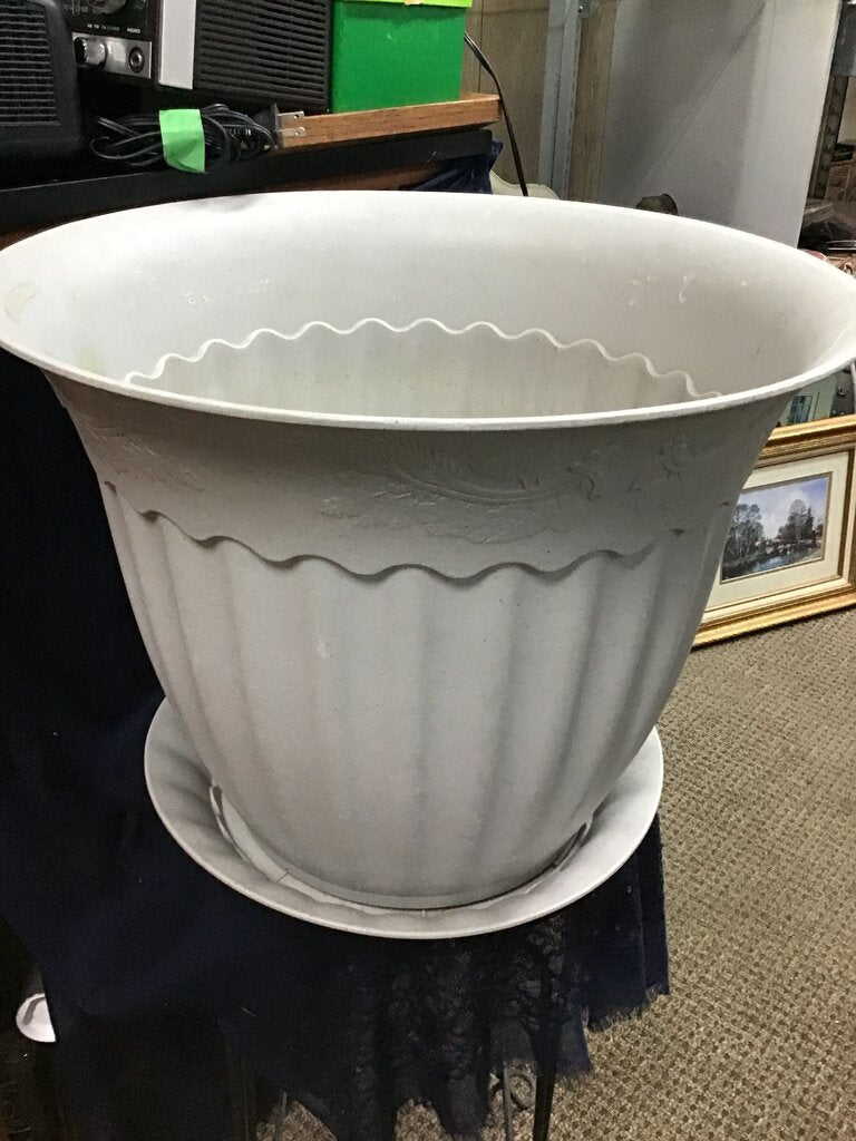 White Decorative Planter with Saucer