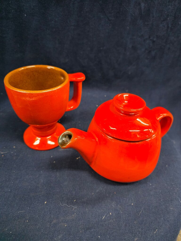 Vintage Red Teapot and Cup Set