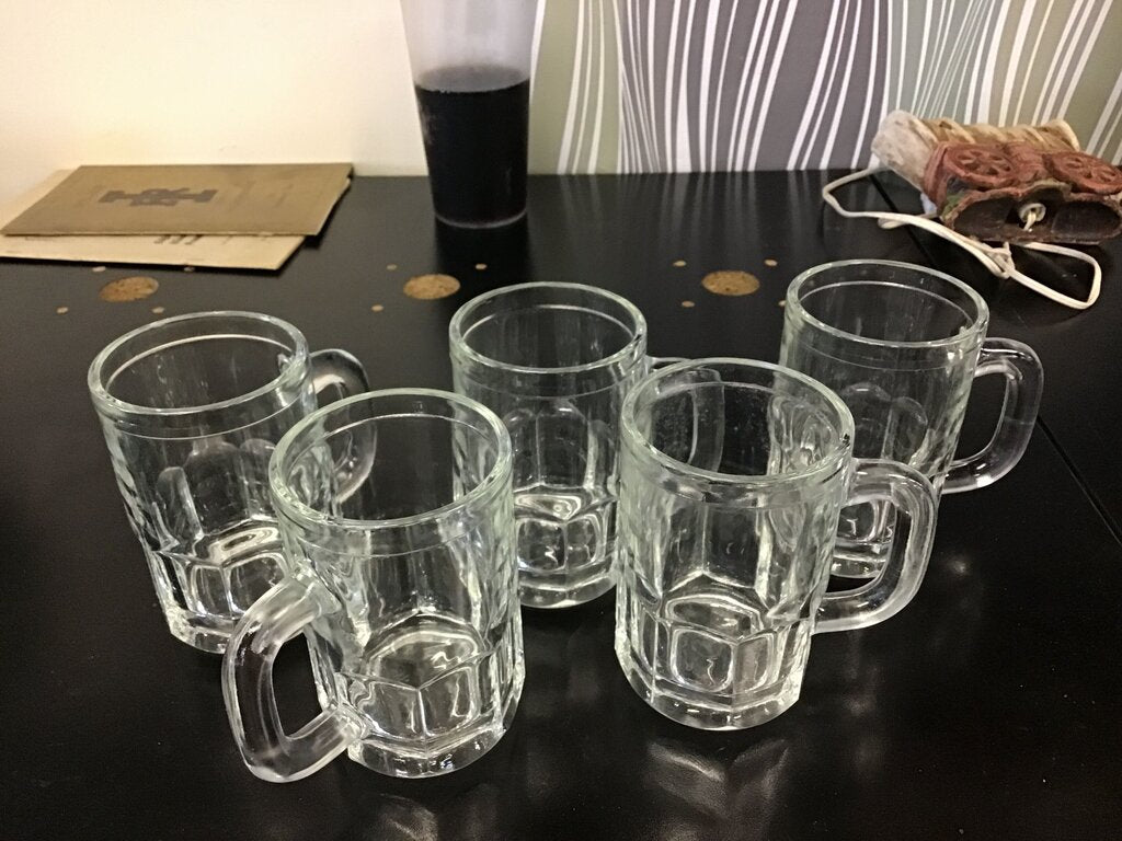 Set of 5 Clear Glass Beer Mugs