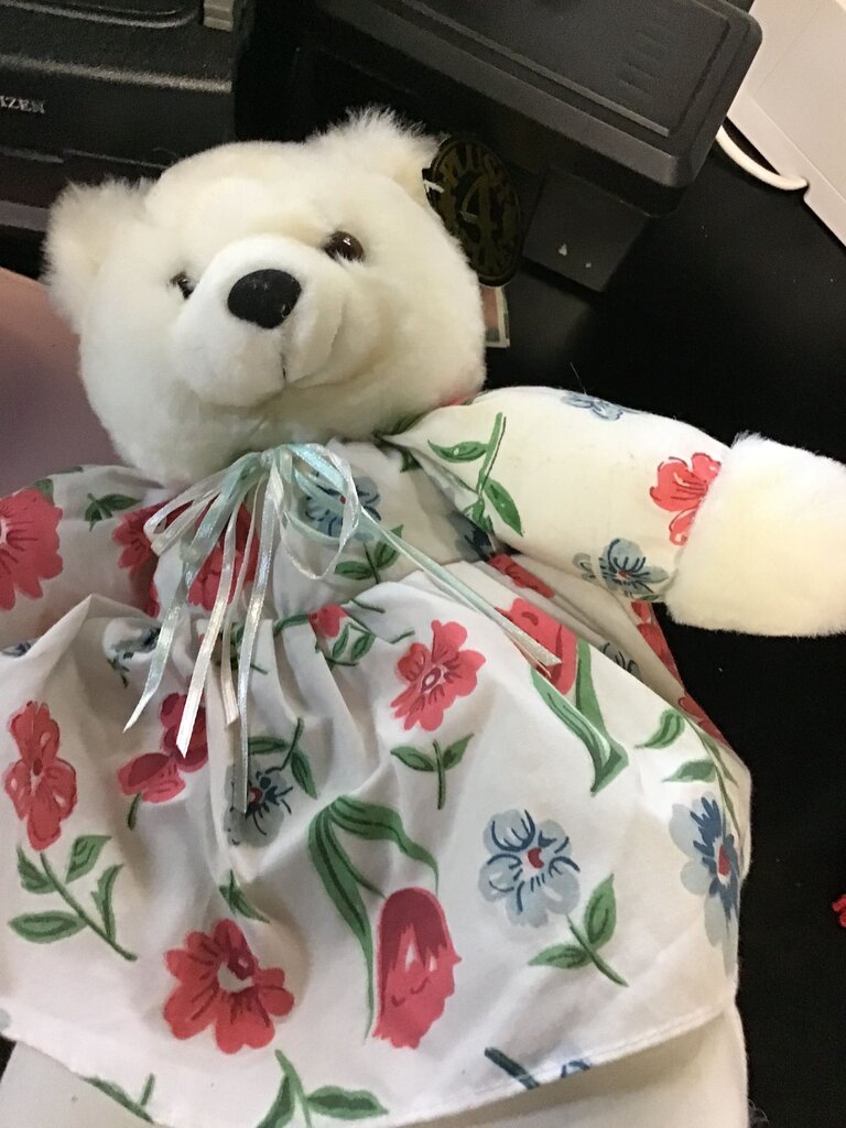 Floral Dressed White Teddy Bear
