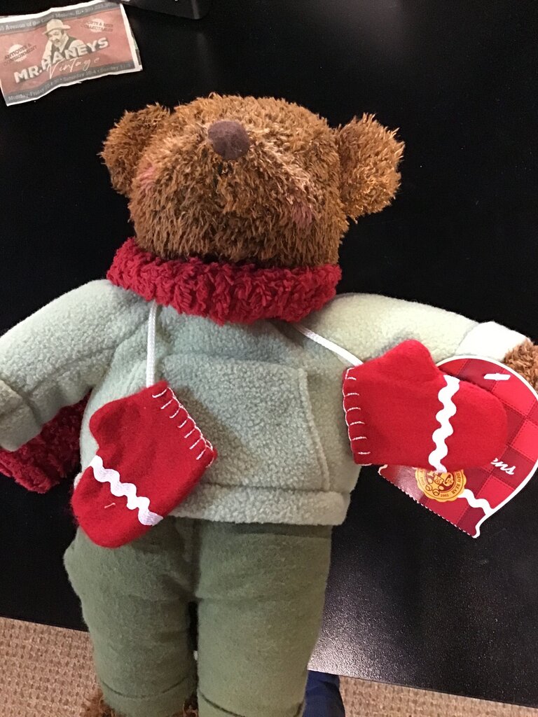 Winter Plush Bear with Red Mittens and Scarf