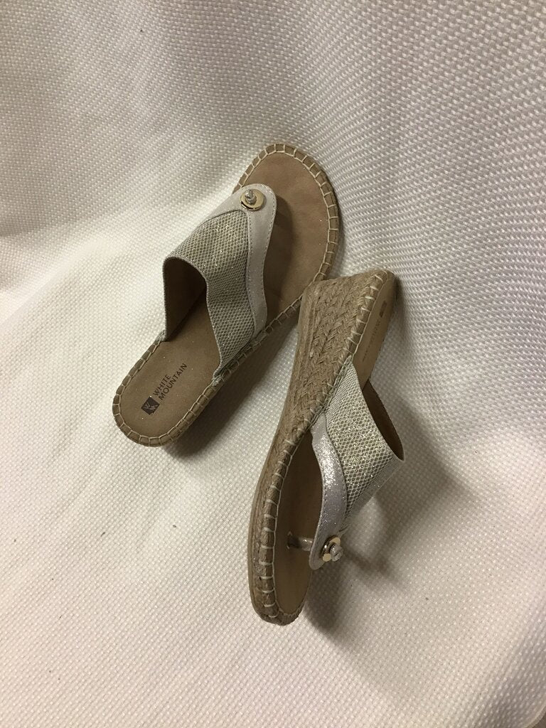 Womens Silver and Beige Wedge Sandals