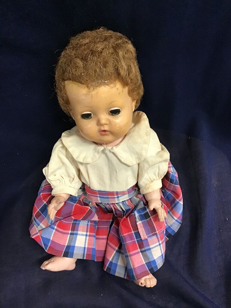 Vintage Doll with Plaid Dress