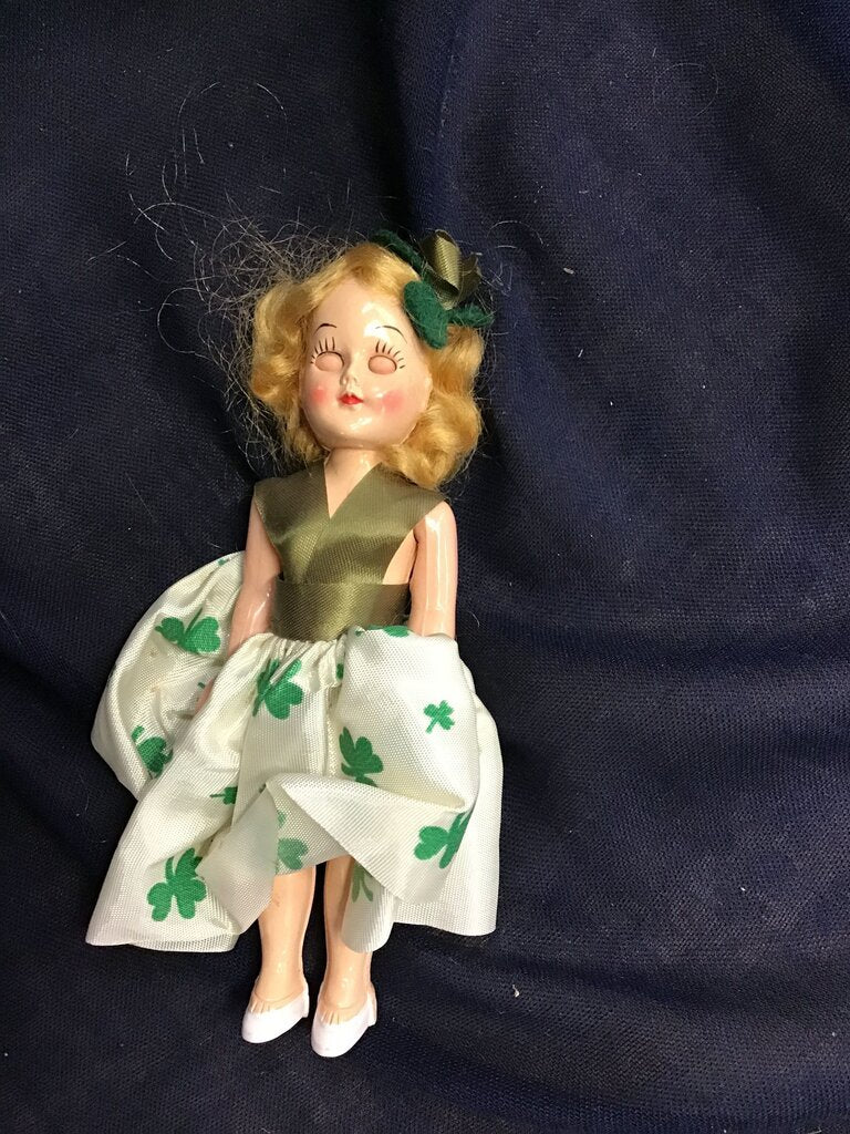 Vintage Doll with Green Clover Dress