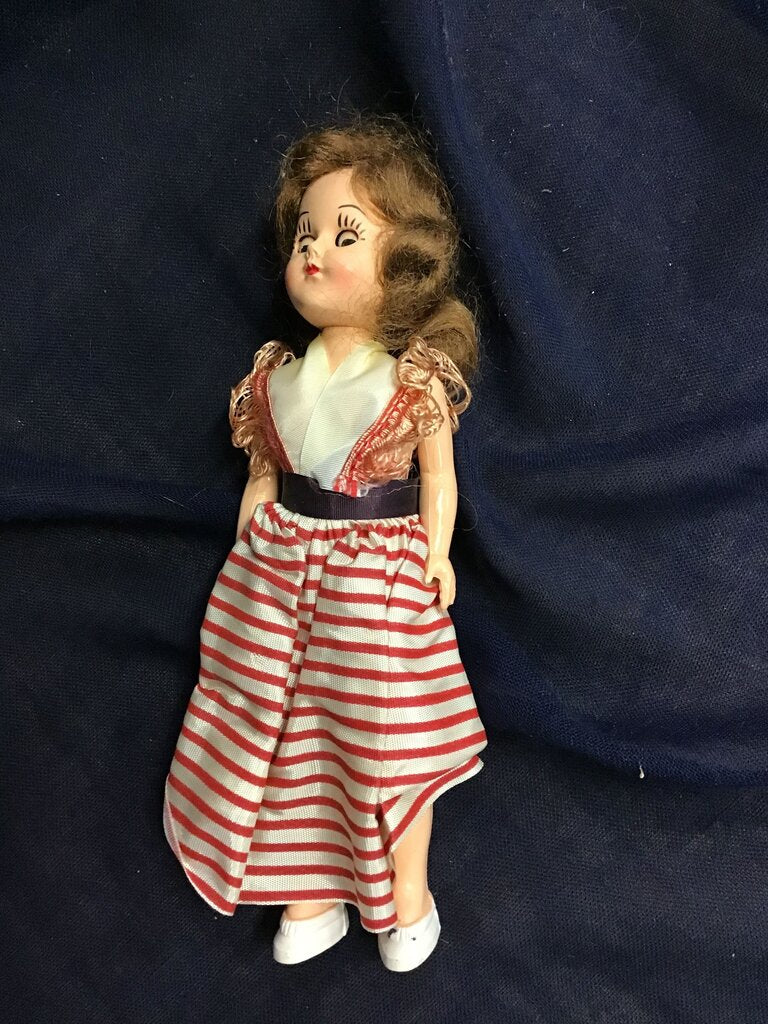 Vintage Doll with Striped Skirt