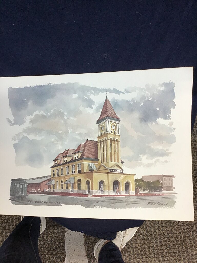 Watercolor Painting of Historical Train Station