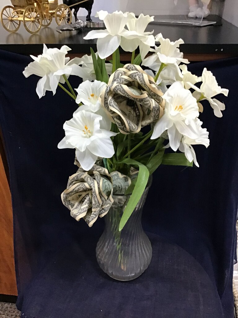 Decorative Flower Arrangement with Money Roses