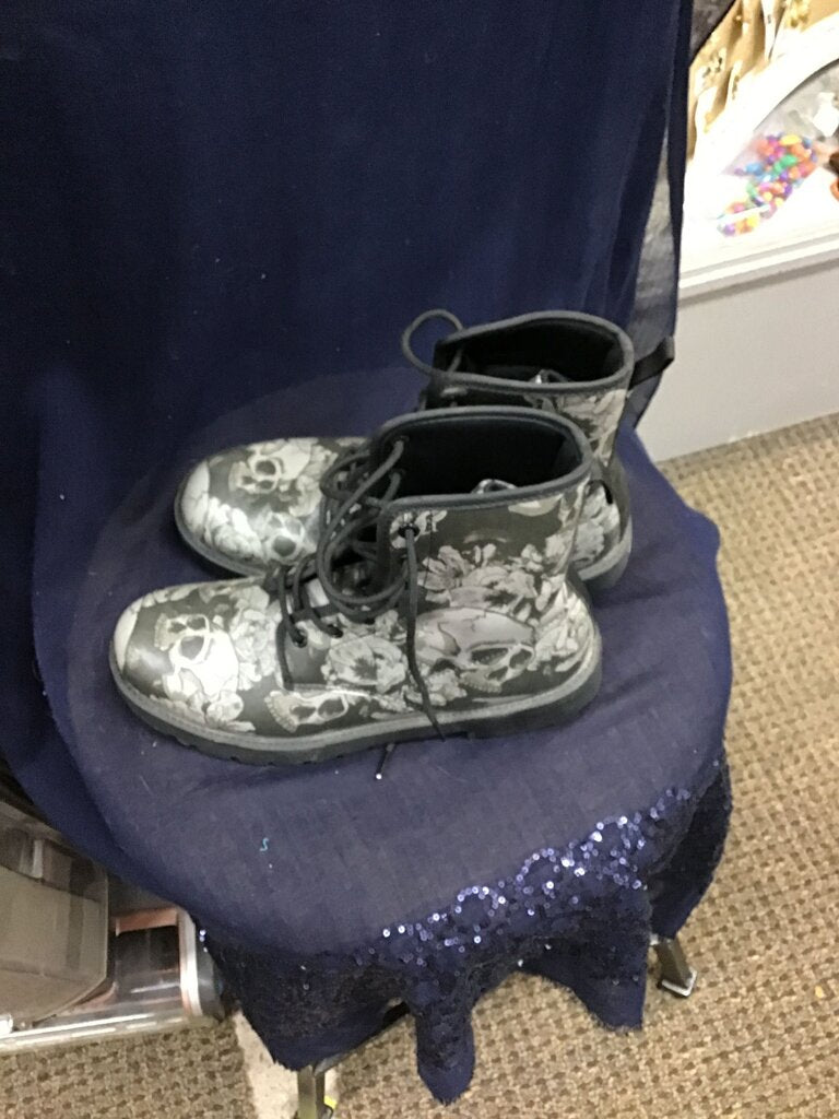 Floral Skull Patterned Combat Boots