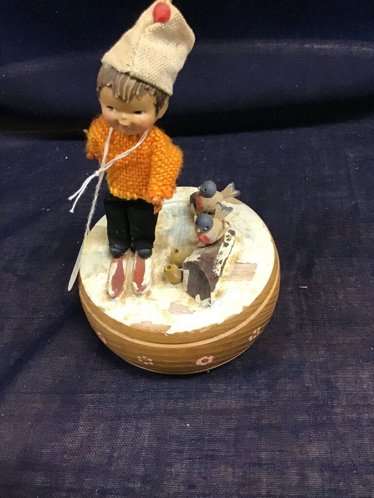 Vintage Figurine of Boy with Birds music box