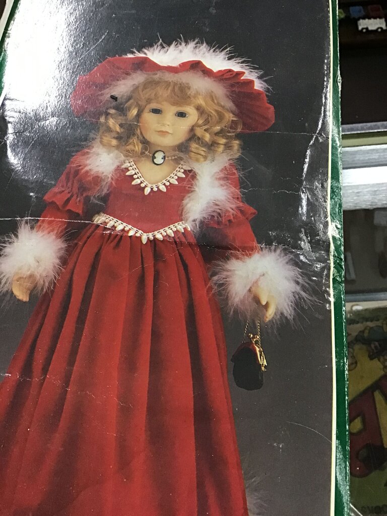 Vintage Porcelain Doll in Red Dress