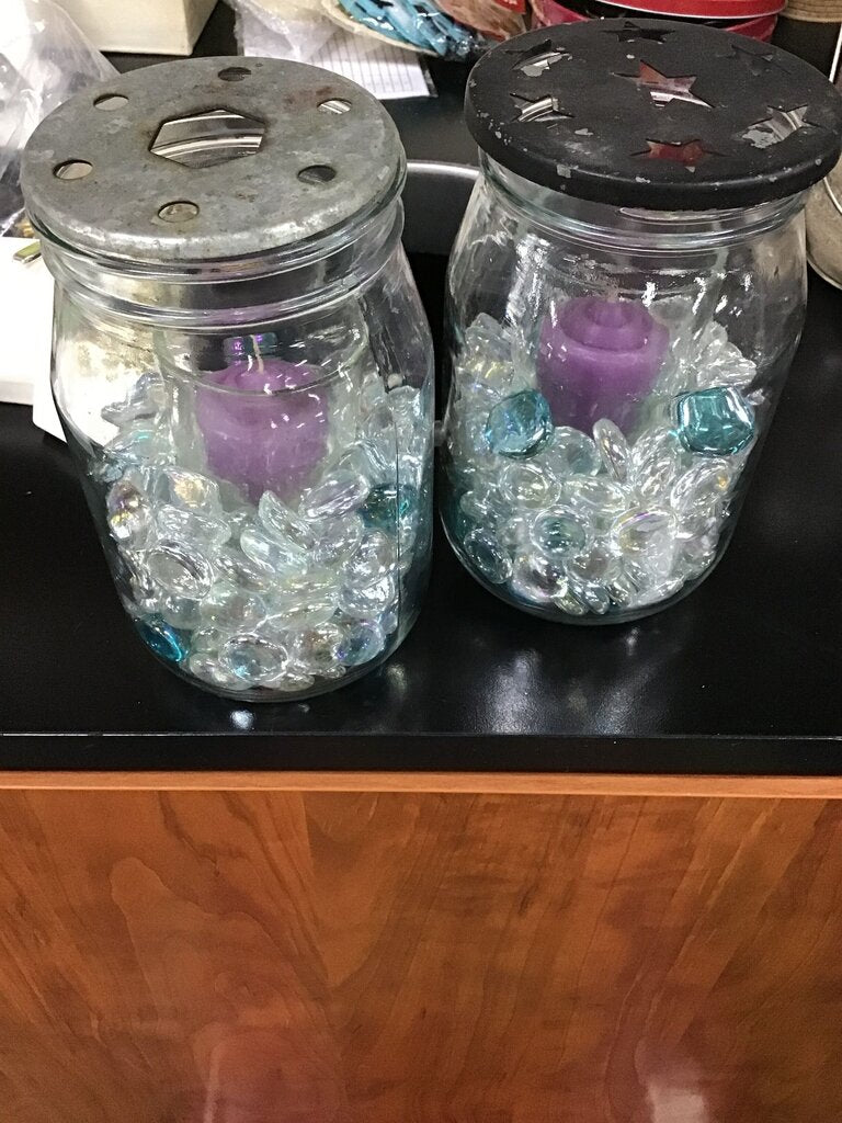 Decorative Candle Holders in Glass Jars with Gem Stones