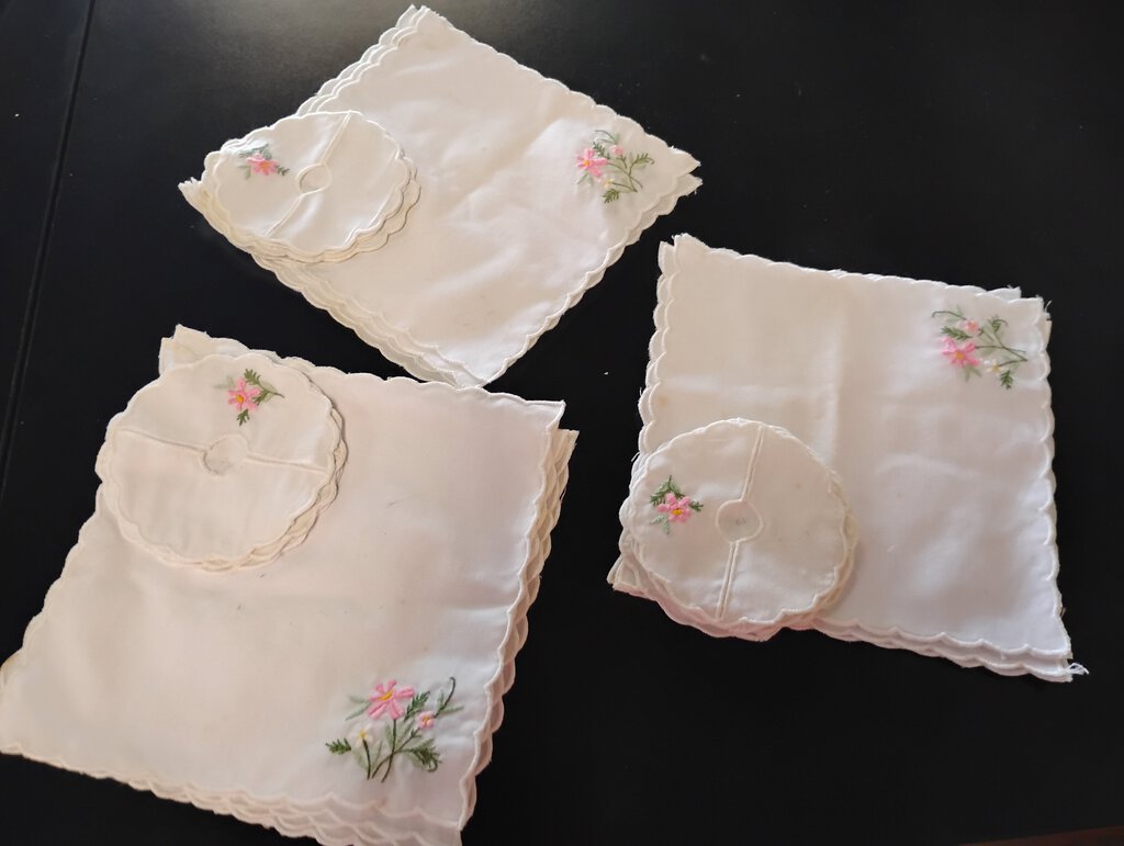 Vintage Cocktail Napkins & Wine Glass Coasters w/ floral embroidery