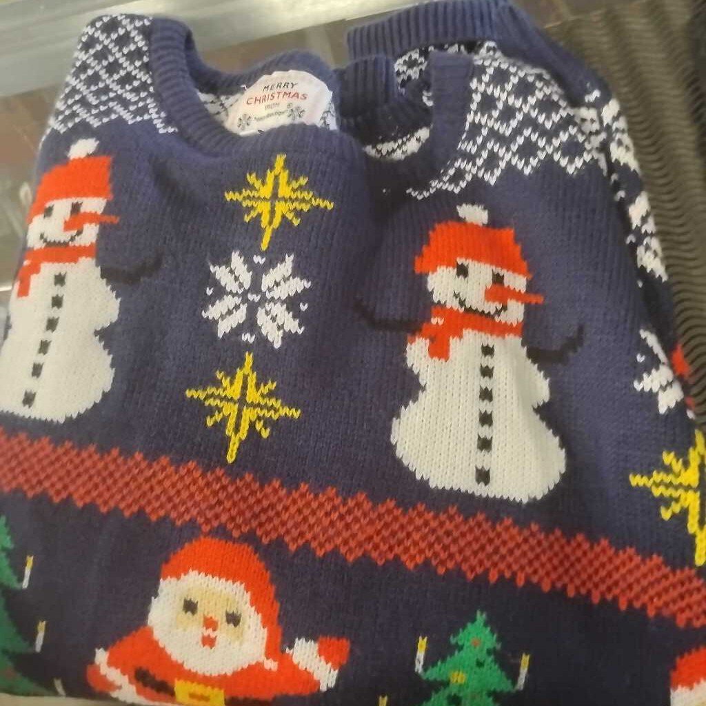 Christmas Sweater with Santa and Snowman Design