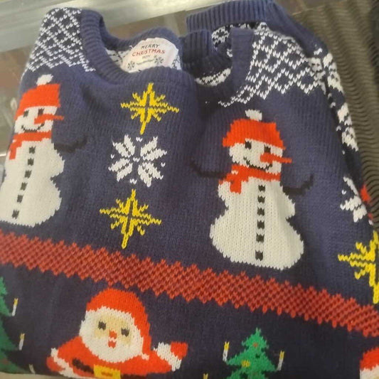 Christmas Sweater with Santa and Snowman Design