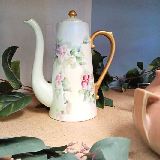 Vintage T & V Limogens Floral Teapot with Gold Accents