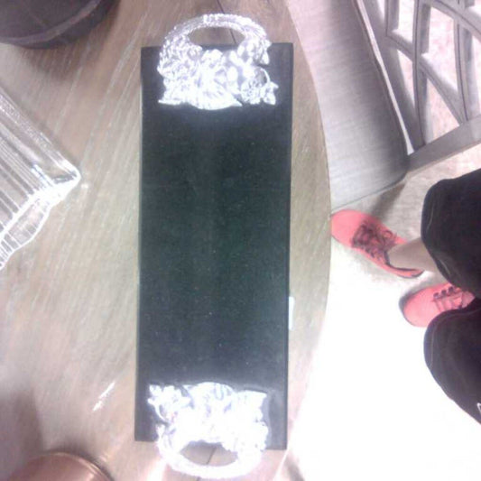 Decorative Black Tray with Silver Handles