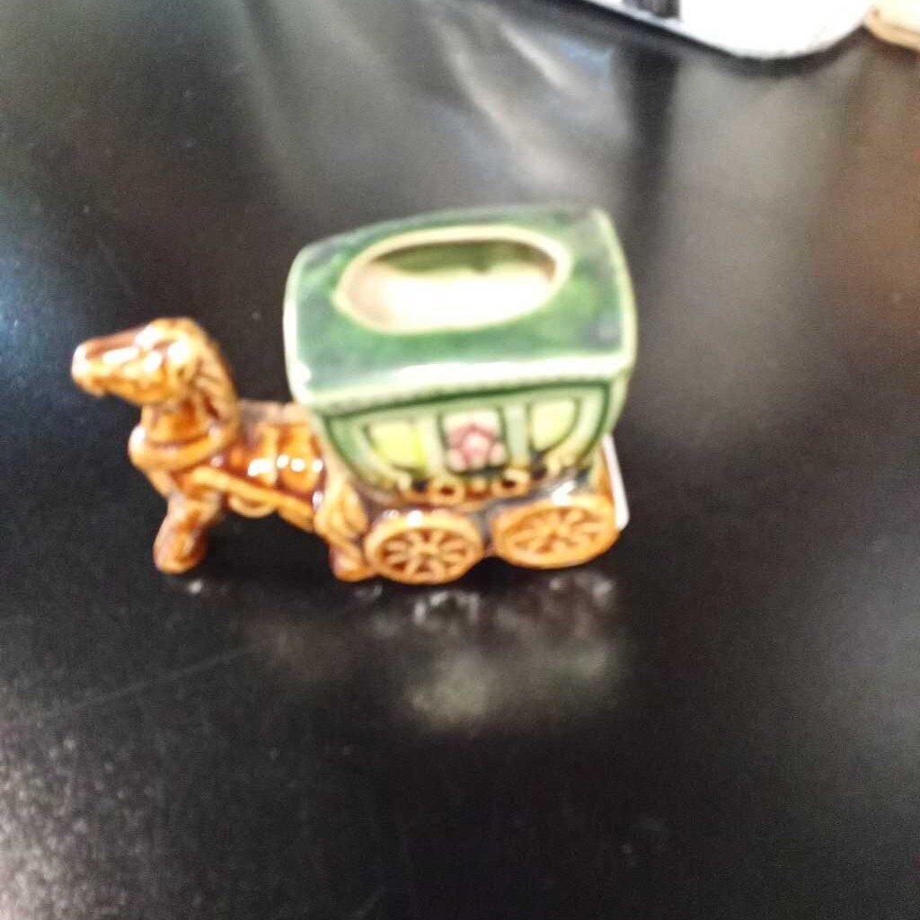 Ceramic Horse-Drawn Wagon Planter