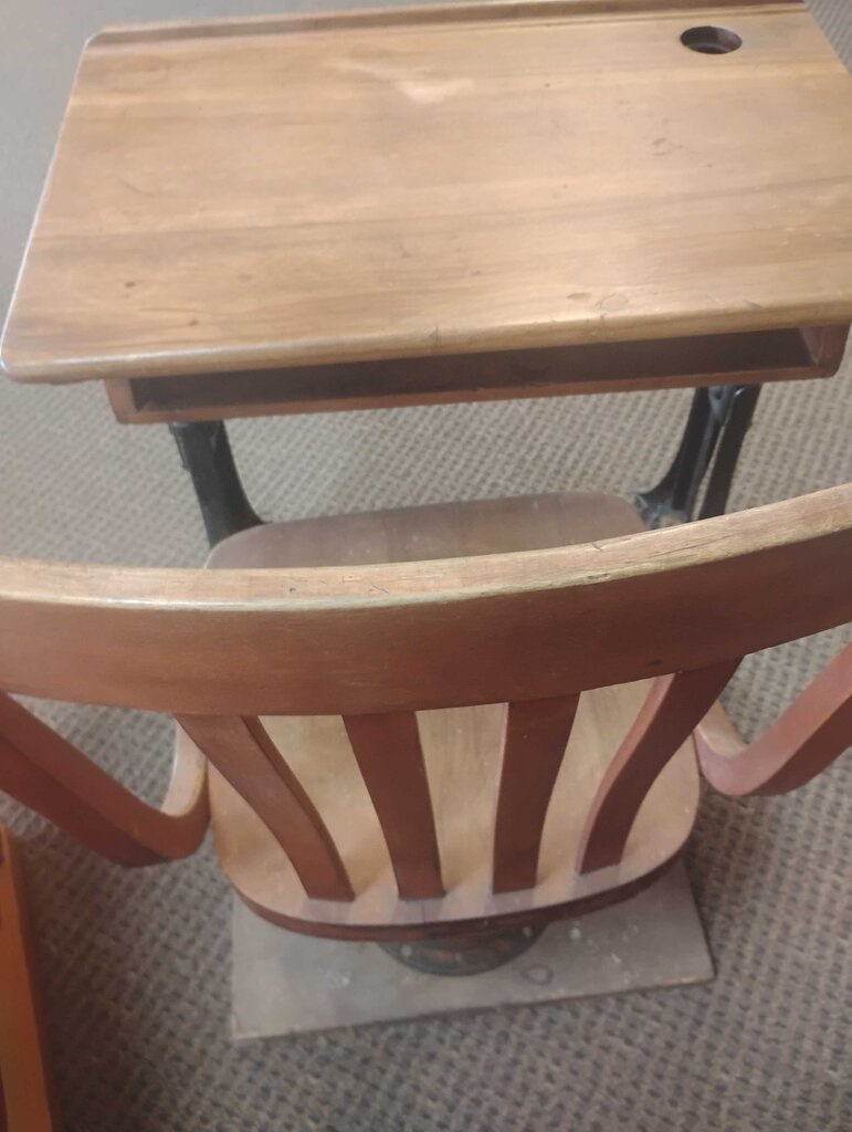 ANTIQUE HEYWOOD ECLIPSE CHILDRENS SCHOOL DESK AND CHAIR SET