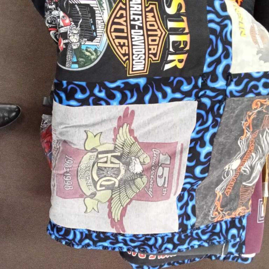BLUE FLAME HARLEY TSHIRT QUEEN QUILT