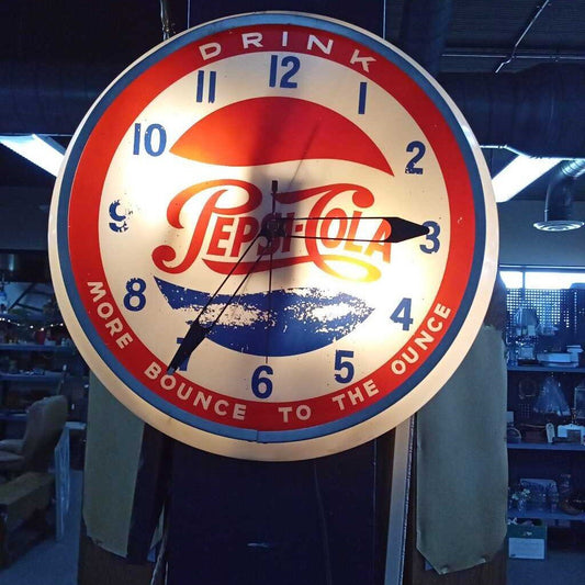 VINTAGE PEPSI DUALITE DISPLAYS MORE BOUNCE TO THE OUNCE LIGHTED CLOCK
