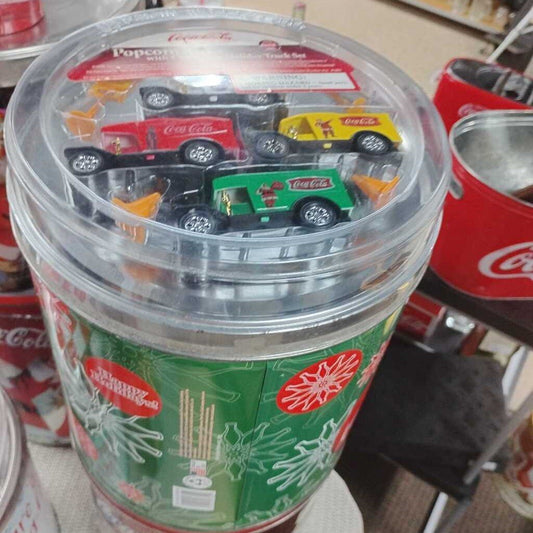 COCA COLA POPCORN TIN W/ TRUCK SET