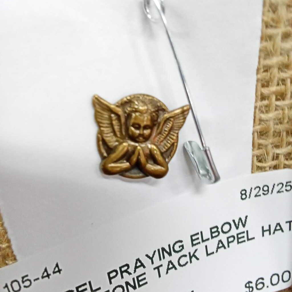 ANGEL PRAYING ELBOW GOLD TONE TACK LAPEL HAT PIN