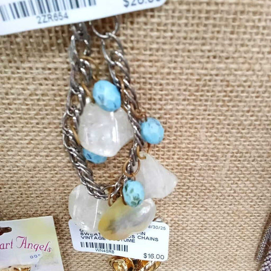 BEAUTIFUL MOTHER OF PEARL BLUE GEMSTONE CHARM BRACELET