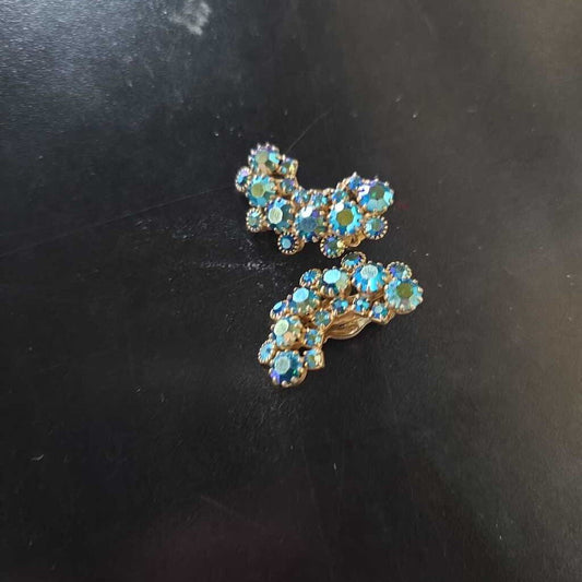 WEISS VINTAGE CLIP ON AURORA BOREALIS EARRINGS