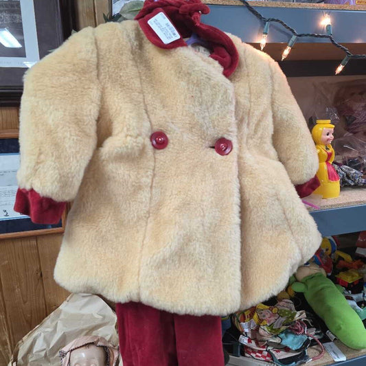 VINTAGE TODDLER WINTER SET FAUX FUR JACKET AND WOOL PANTS