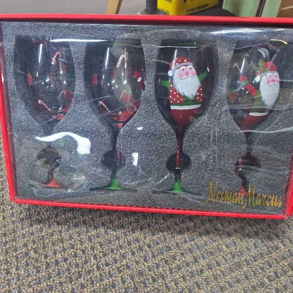 HAND PAINTED SANTA WINE GLASSES