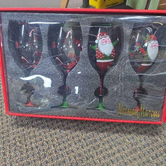 HAND PAINTED SANTA WINE GLASSES