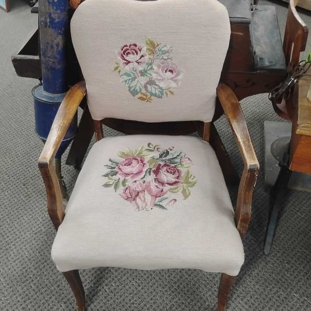 BEAUTIFUL HAND EMBROIDED WOODEN ARMCHAIR