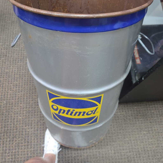 VINTAGE METAL OIL DRUM BRANDED "OPTIMOL"