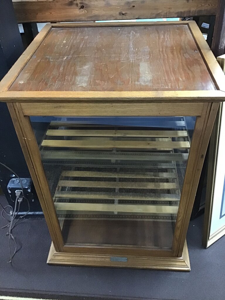 Antique oak ripe safe display case SChwanbeck bros. 1800’s