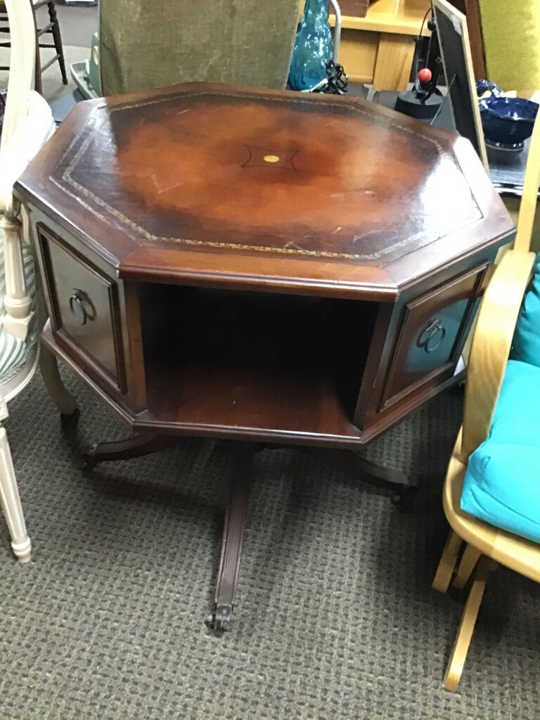 Mahogany Octagonal Wood Accent Table with Tooled Leather Top by Heritage Henredon