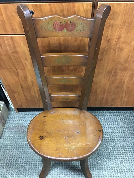 Vintage Wooden Ladder Back Chair with Decorative Painting