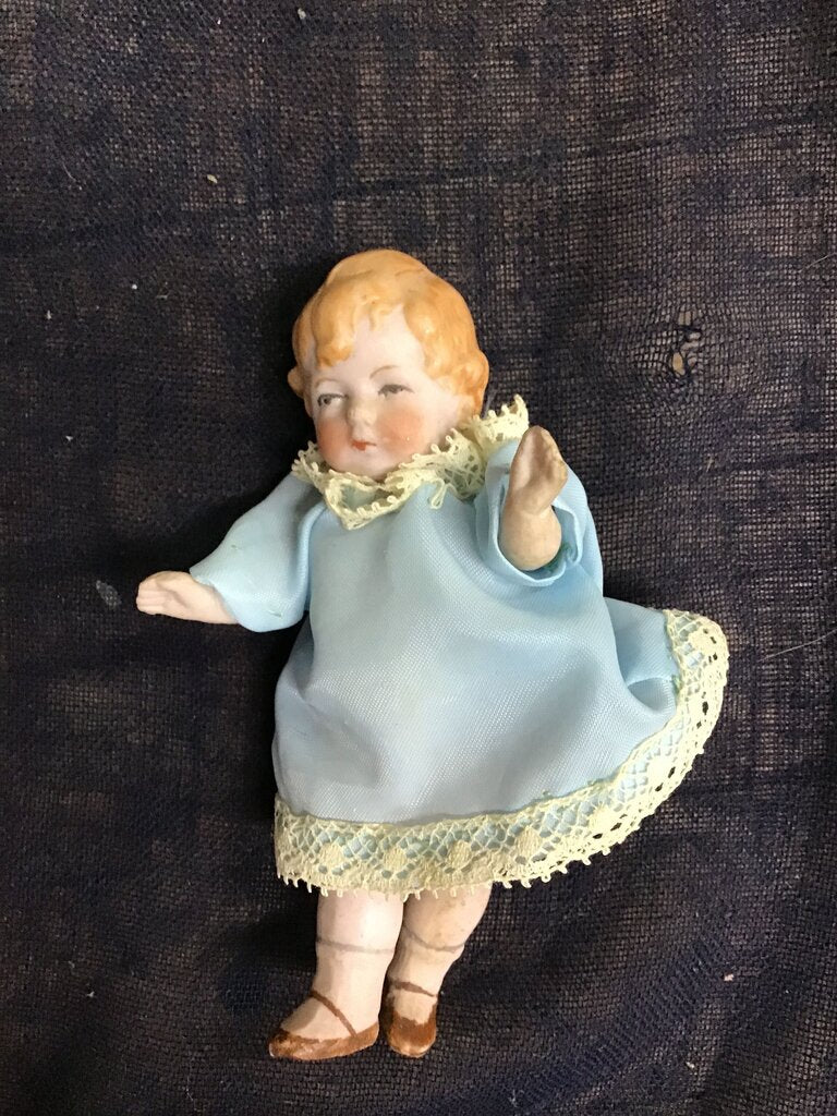 Antique Porcelain Doll in Blue Dress