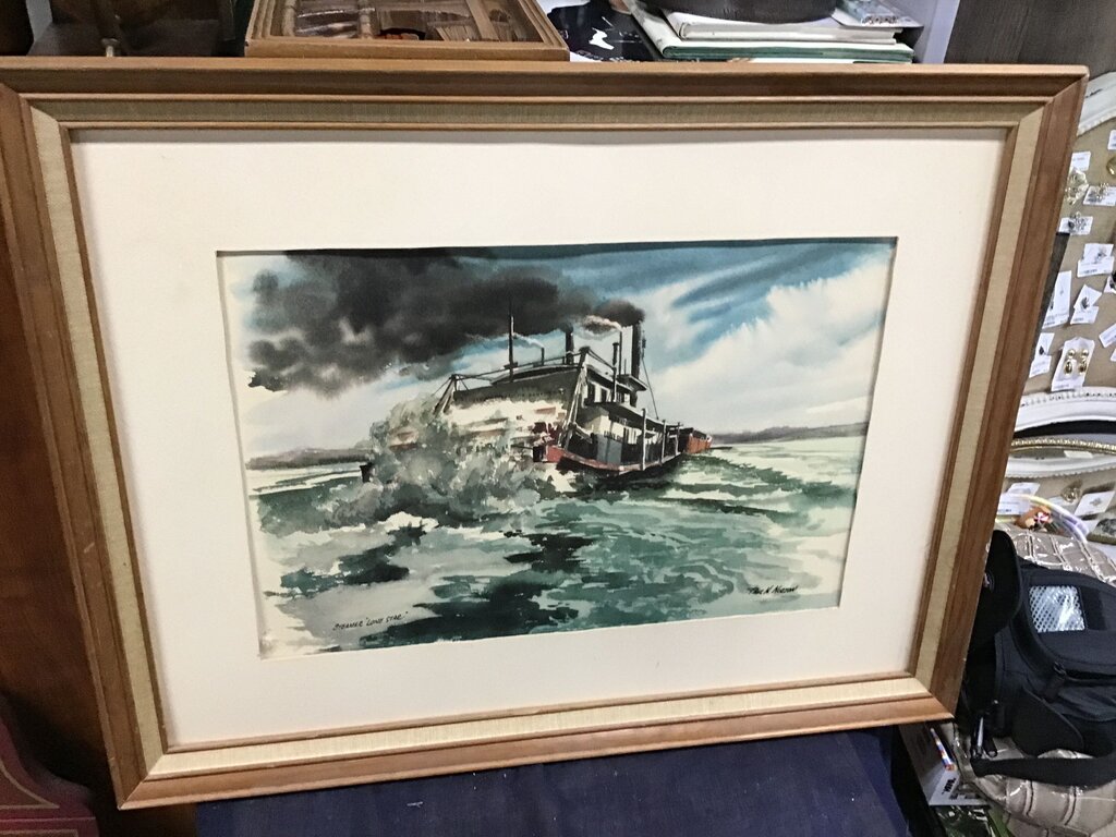 Paul N Norton Watercolor Painting of Steamer “Lone Star”