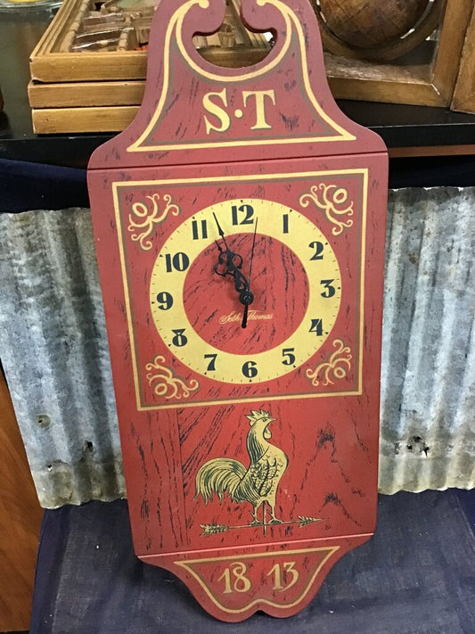 Vintage Red Wall Clock with Rooster Design