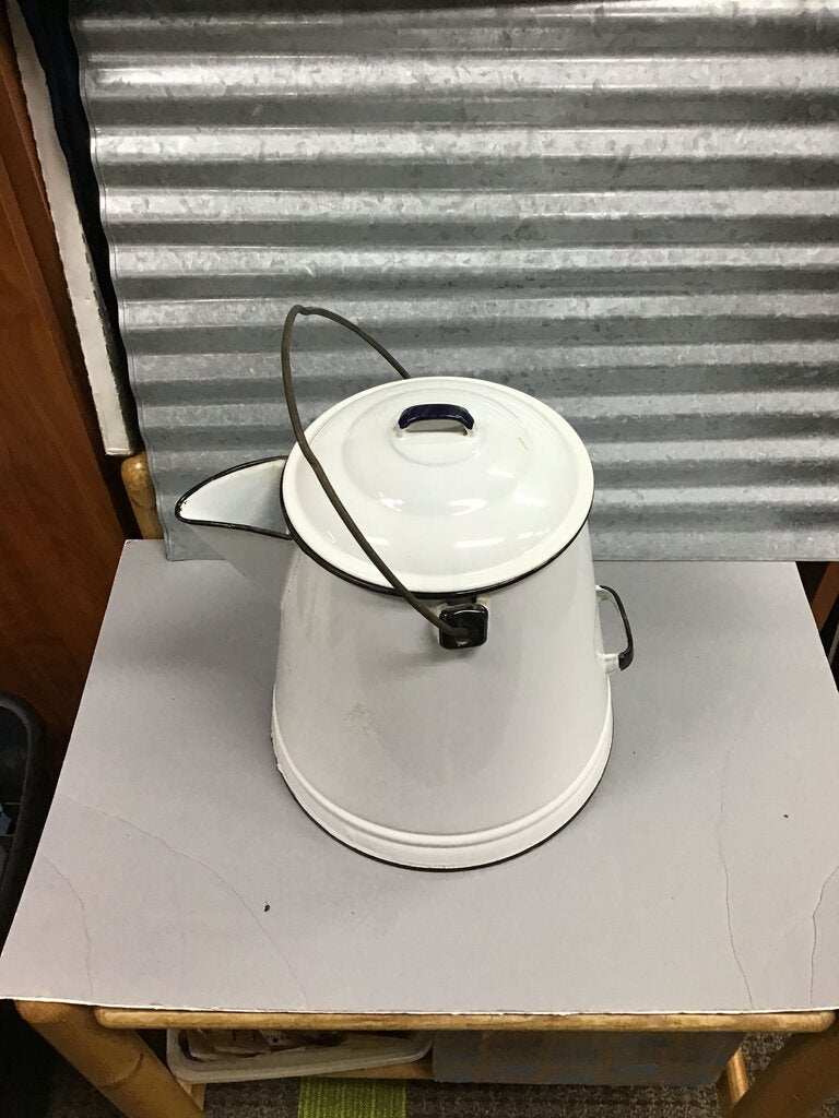 Vintage Enamel White Coffee Pot