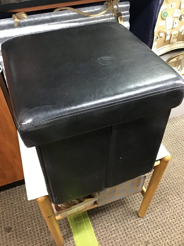 Black Faux Leather Storage Ottoman