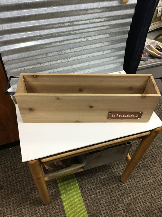 Rustic Wooden Box with 'Blessed' Inscription