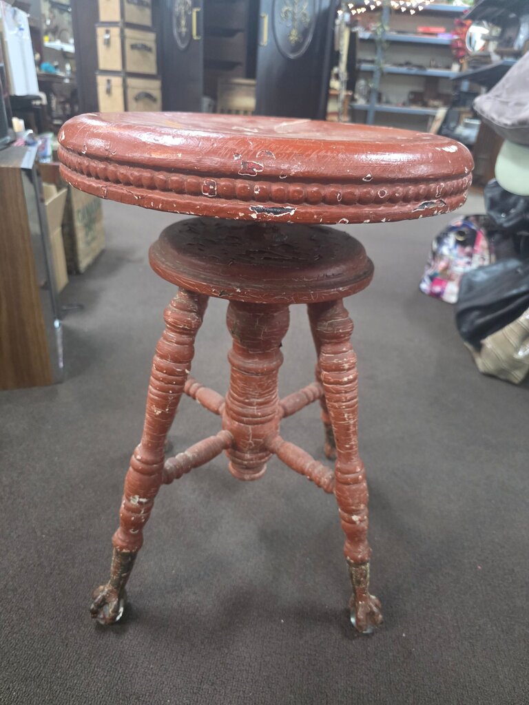 Antique Red Wooden Stool